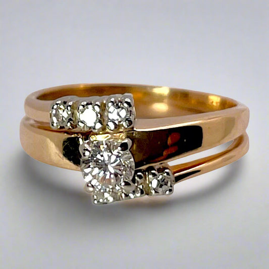 14k Yellow Gold Round Cut 0.26ct Diamond Solitaire Engagement and Wedding Ring Set