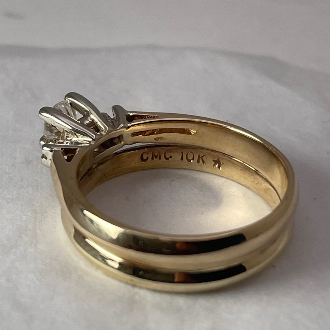 14k Yellow Gold Round Cut 0.21ct Diamond Engagement and Wedding Ring Set