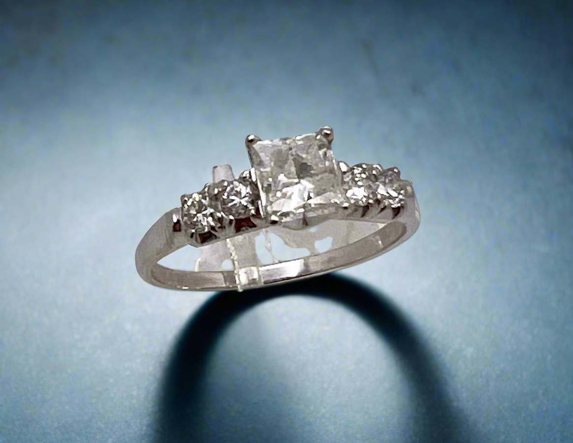Platinum Princess Cut 1.37 ct Diamond with Accent Ring