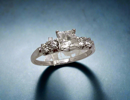 Platinum Princess Cut 1.37 ct Diamond with Accent Ring
