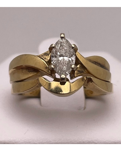 14k Gold 0.53ct Marquise Cut Diamond Ring Set