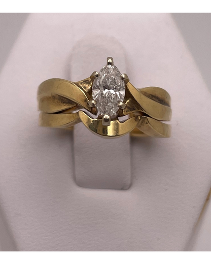 14k Gold 0.53ct Marquise Cut Diamond Ring Set