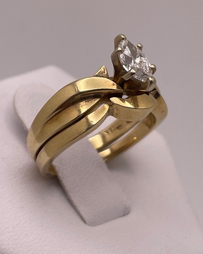 14k Gold 0.53ct Marquise Cut Diamond Ring Set