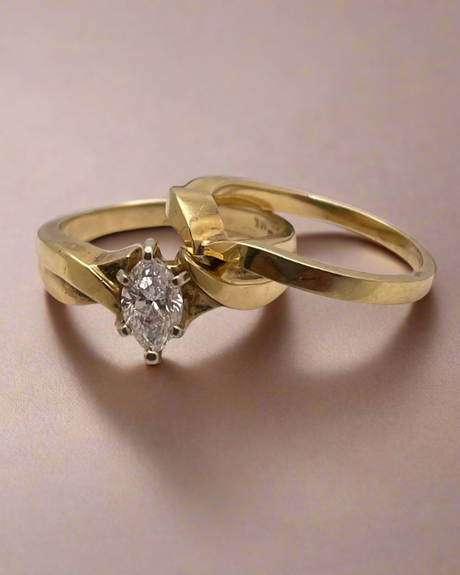 14k Gold 0.53ct Marquise Cut Diamond Ring Set