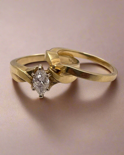 14k Gold 0.53ct Marquise Cut Diamond Ring Set