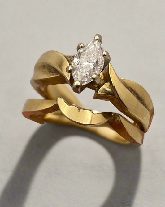 14k Gold 0.53ct Marquise Cut Diamond Ring Set