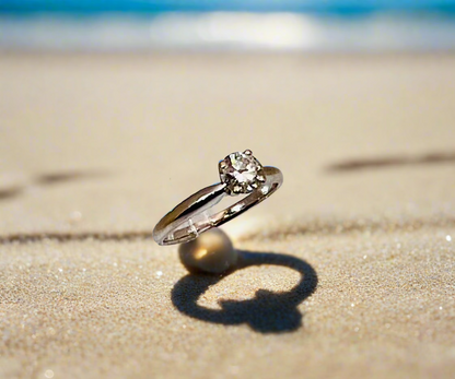14k White Gold Round Cut 55pt Diamond Solitaire Ring