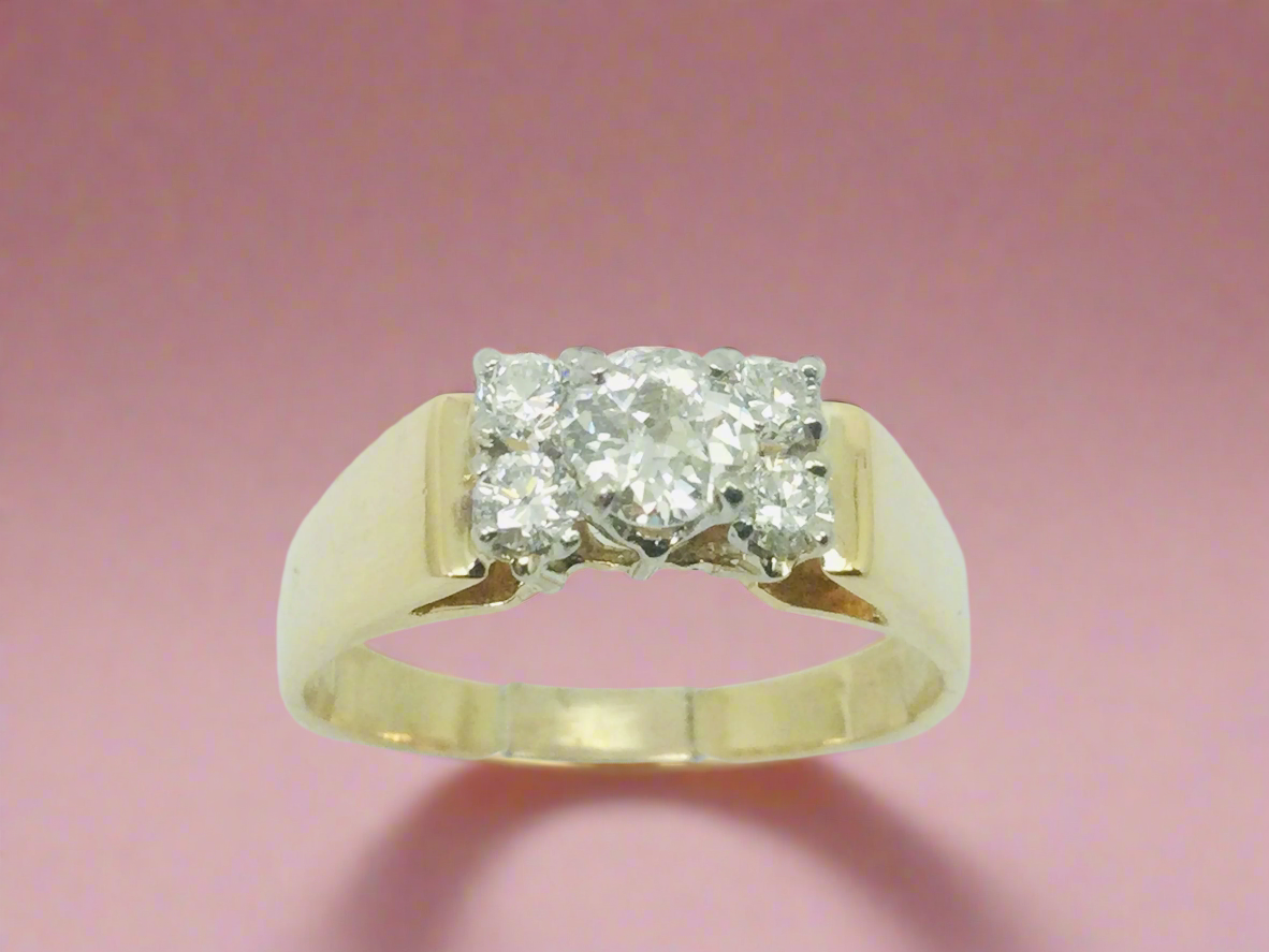 14k Yellow Gold 0.50ct Mine Cut Diamond , 0.78ct TDW Ring
