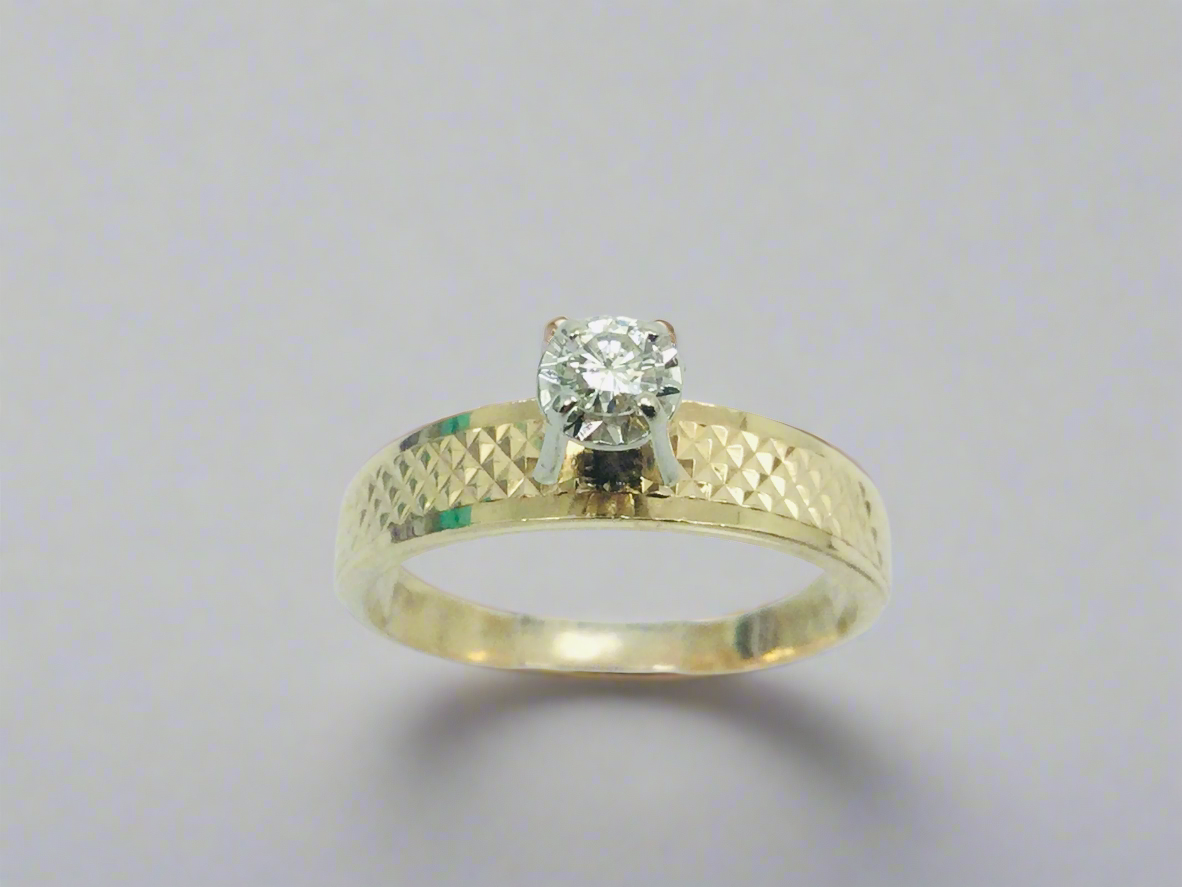 14k Yellow Gold Round Cut 10pt Diamond Solitaire Ring