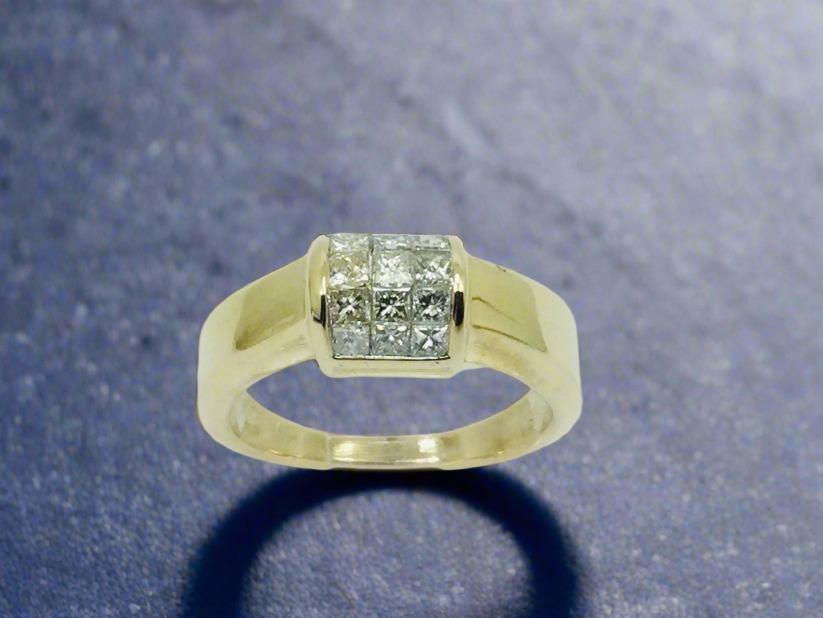 14k Yellow Gold Princess Cut 60pt Diamond Cluster Ring