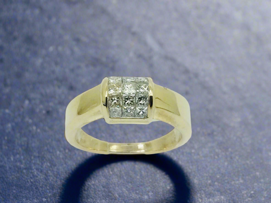 14k Yellow Gold Princess Cut 60pt Diamond Cluster Ring