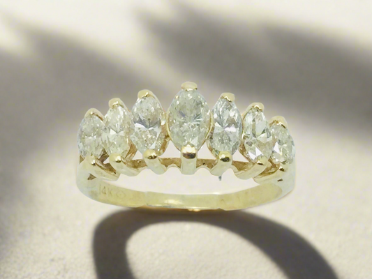 14k Yellow Gold 1.4ct Marquise Cut Diamond Row Set Ring