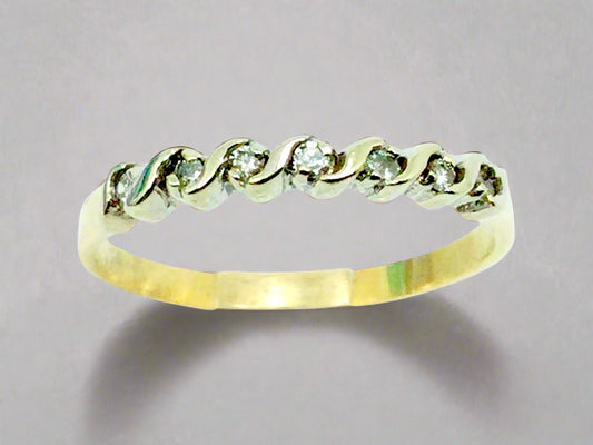 10k Yellow Gold Round Cut 0.14ct Diamond Engagement Ring and Wedding Band