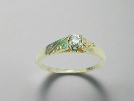 14k Yellow Gold Round Cut 7pt Solitaire Diamond Ring