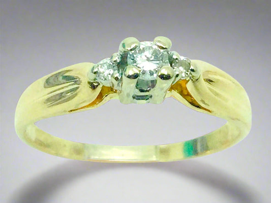 14k Yellow Gold Round Cut 9pt Solitaire with Accents Diamond Ring
