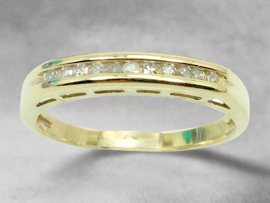 10k Yellow Gold Round Cut 11pt Diamond Channel Set Ring