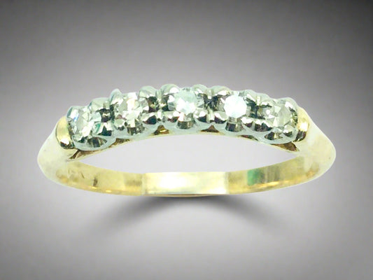 14k Yellow & White Gold Round Cut 15pt Row Set Diamond Ring