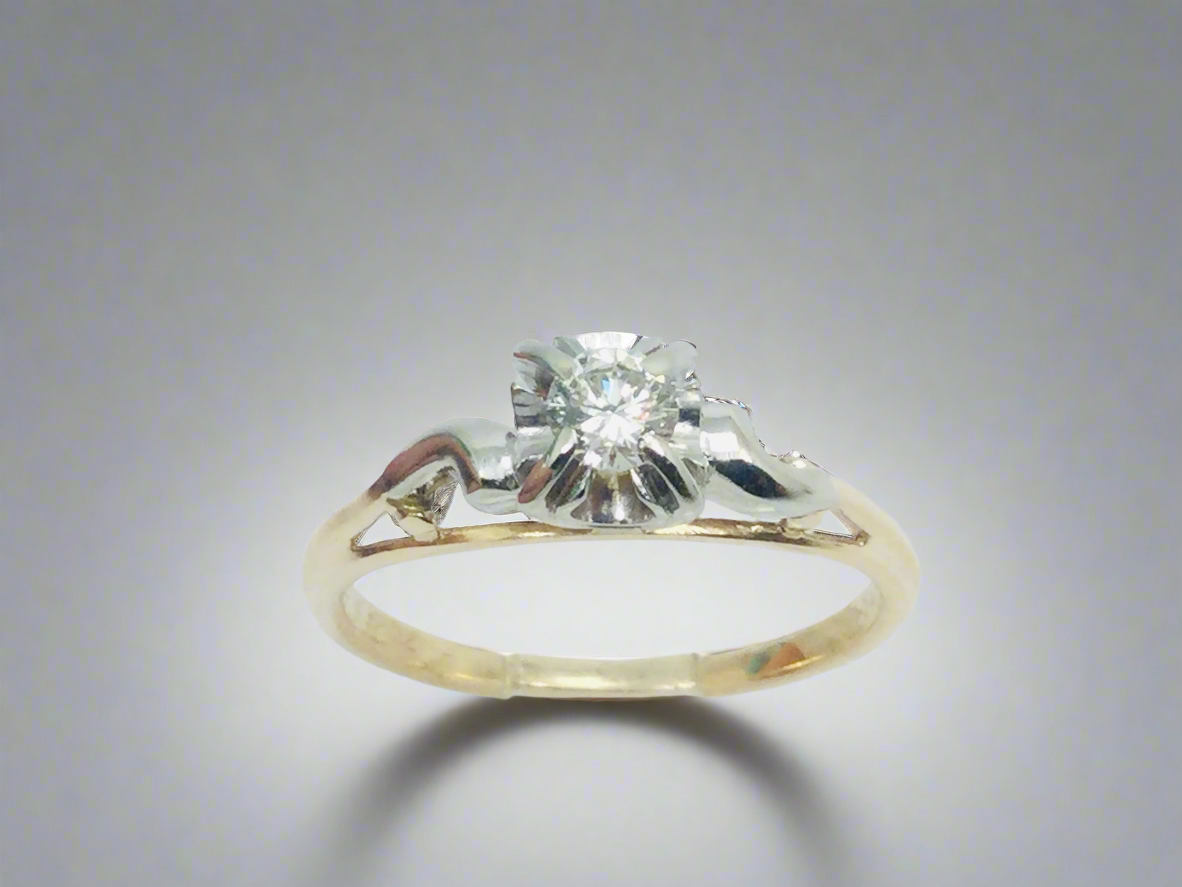 14k Yellow Gold Round Cut 15pt Diamond Solitaire Ring