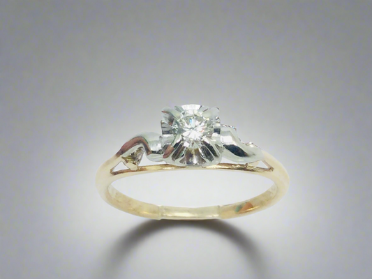 14k Yellow Gold Round Cut 15pt Diamond Solitaire Ring