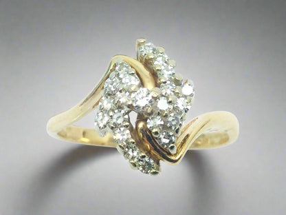 14k Yellow Gold Round Cut 1/3ct (33pt) Diamond Cluster Ring