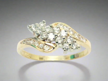 14k Yellow & White Gold Round Cut 50pt Diamond Cluster Ring
