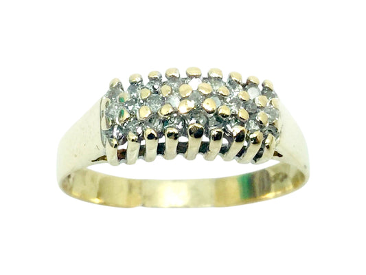 10k Yellow Gold Round Cut 27pt Diamond Cluster Row Set Ring