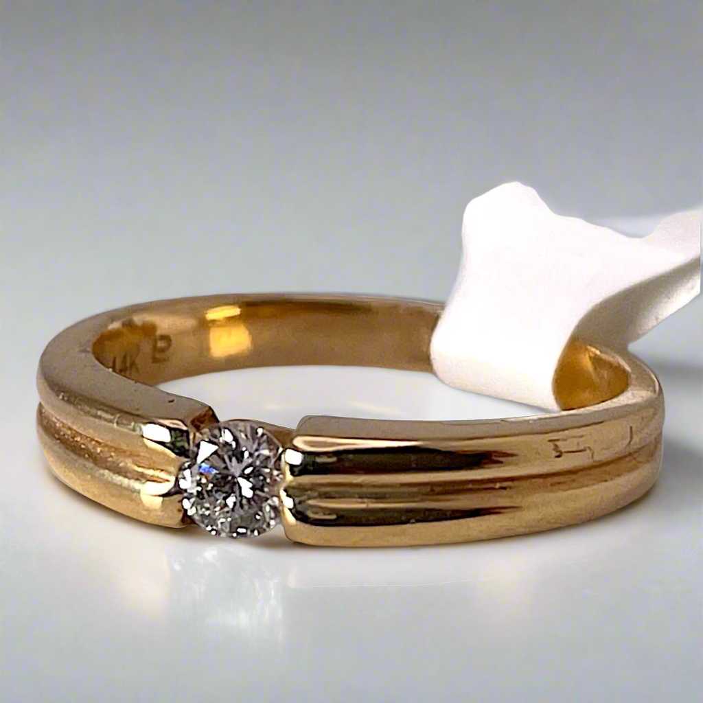 14k Yellow Gold Round Cut 16pt Diamond Solitaire Band Ring