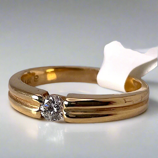 14k Yellow Gold Round Cut 16pt Diamond Solitaire Band Ring