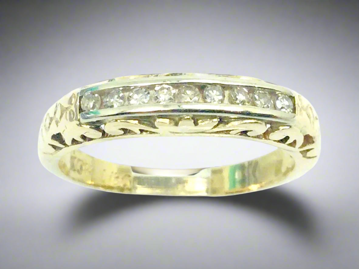 10k Yellow Gold Round Cut 18pt Channel Set Diamond Ring