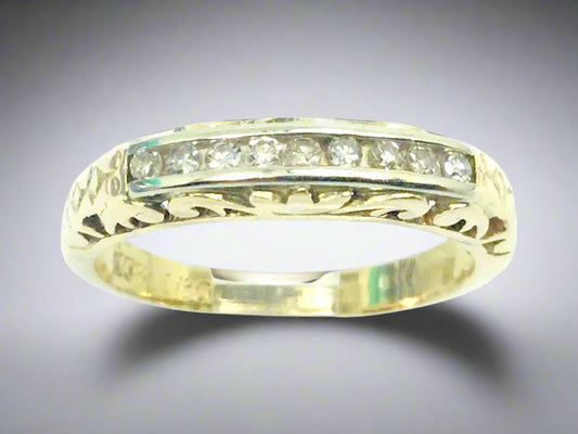 10k Yellow Gold Round Cut 18pt Channel Set Diamond Ring