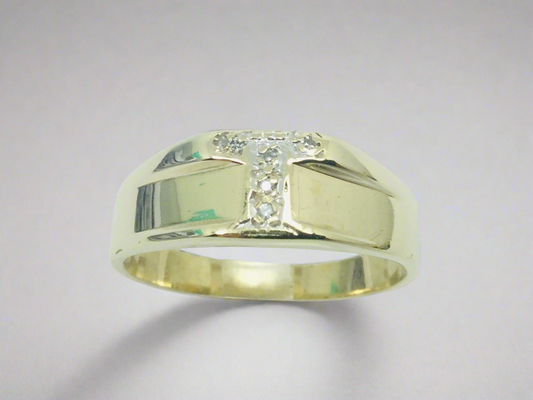 10k Yellow Gold Round Cut 5pt Diamond Letter 'T' Initial Ring