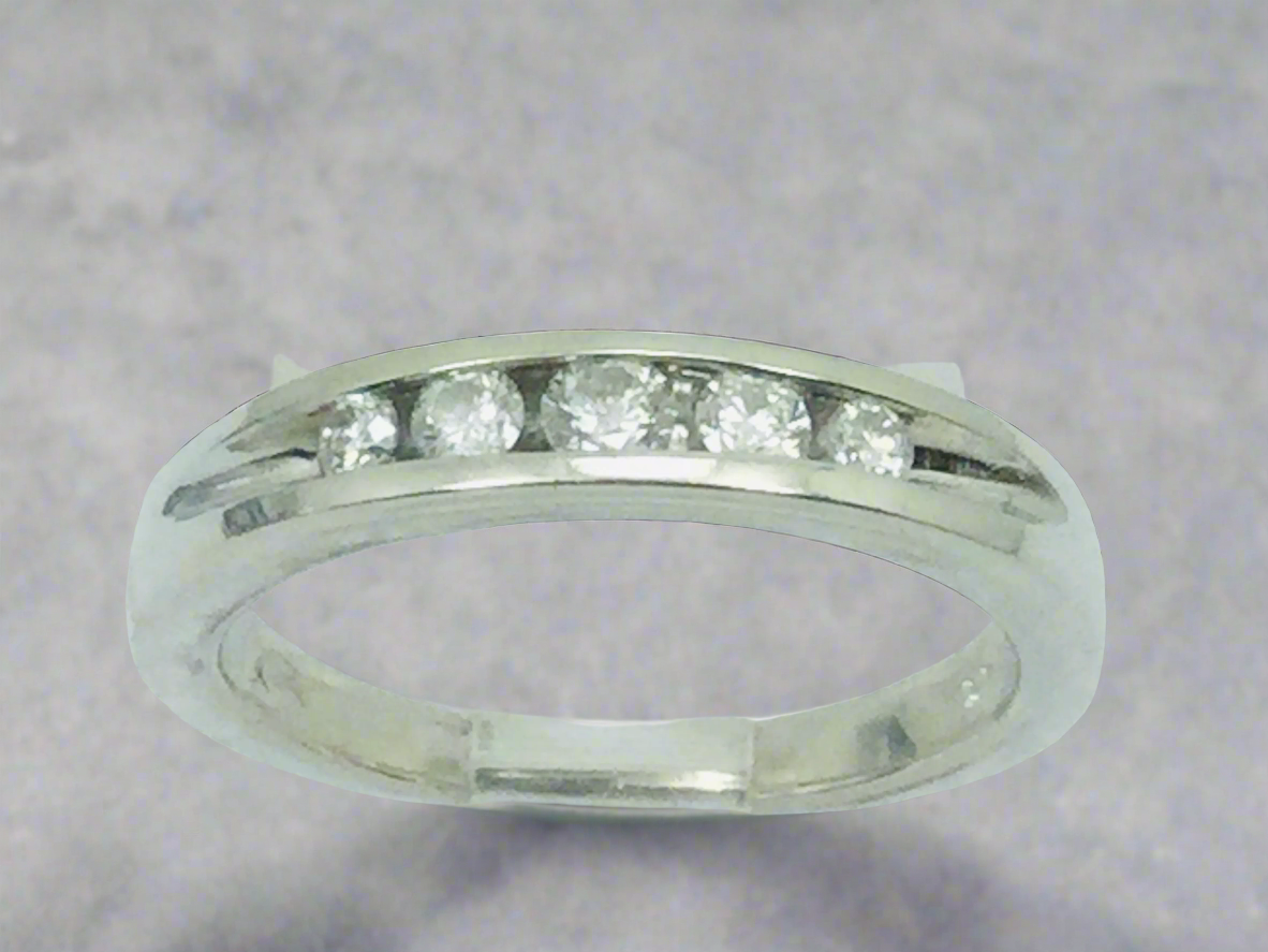 14k White Gold Round Cut 20pt Channel Set Diamond Band Ring