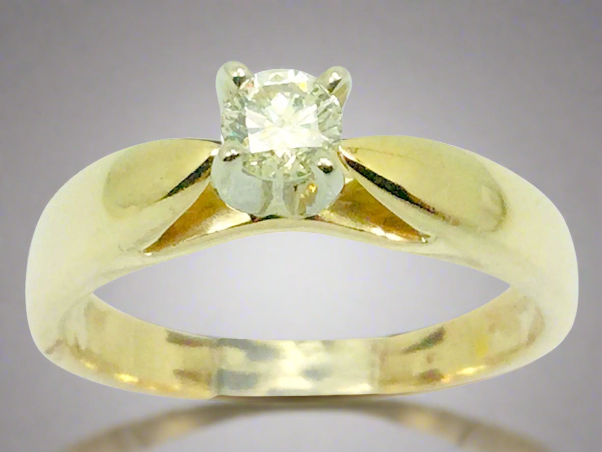 14k Yellow Gold Round Cut 17pt Solitaire Diamond Ring