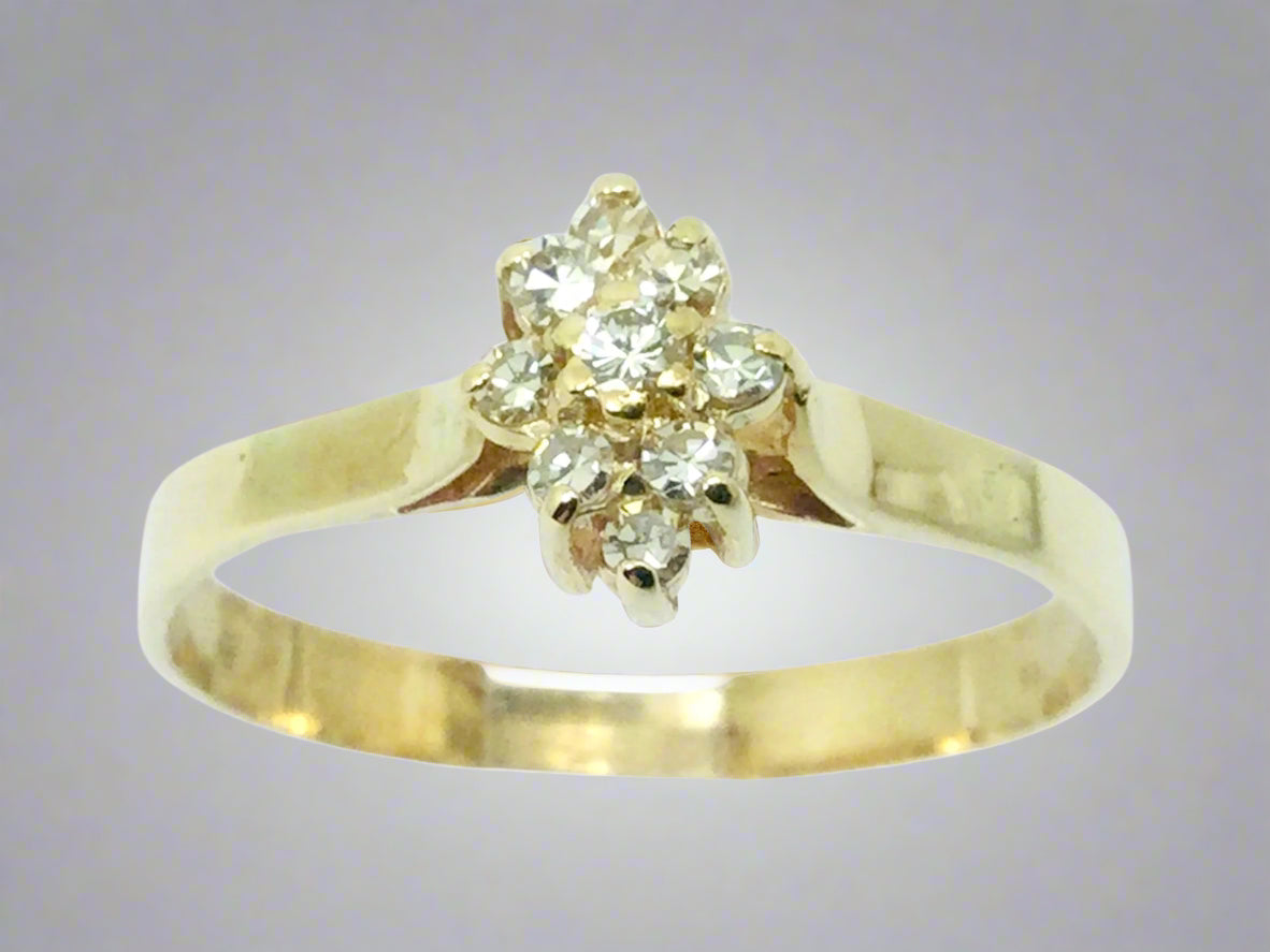 10k Yellow Gold Round Cut 18pt Diamond Cluster Ring