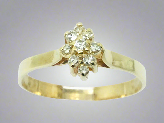 10k Yellow Gold Round Cut 18pt Diamond Cluster Ring