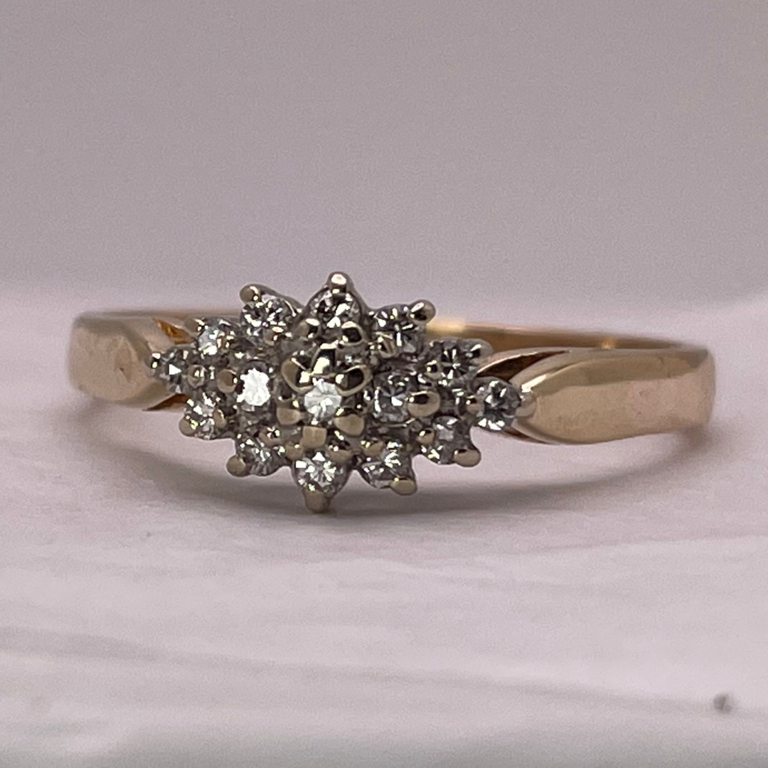 14k Yellow Gold Round Cut 0.25ct Diamond Cluster Ring