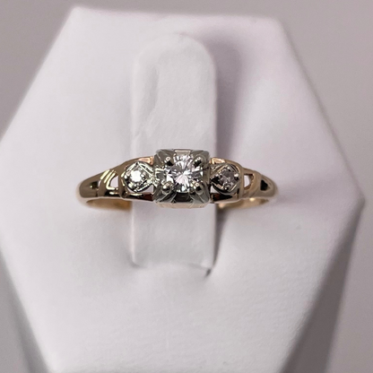 14k Yellow Gold Round Cut 0.15ct Diamond with Diamond Accent Ring