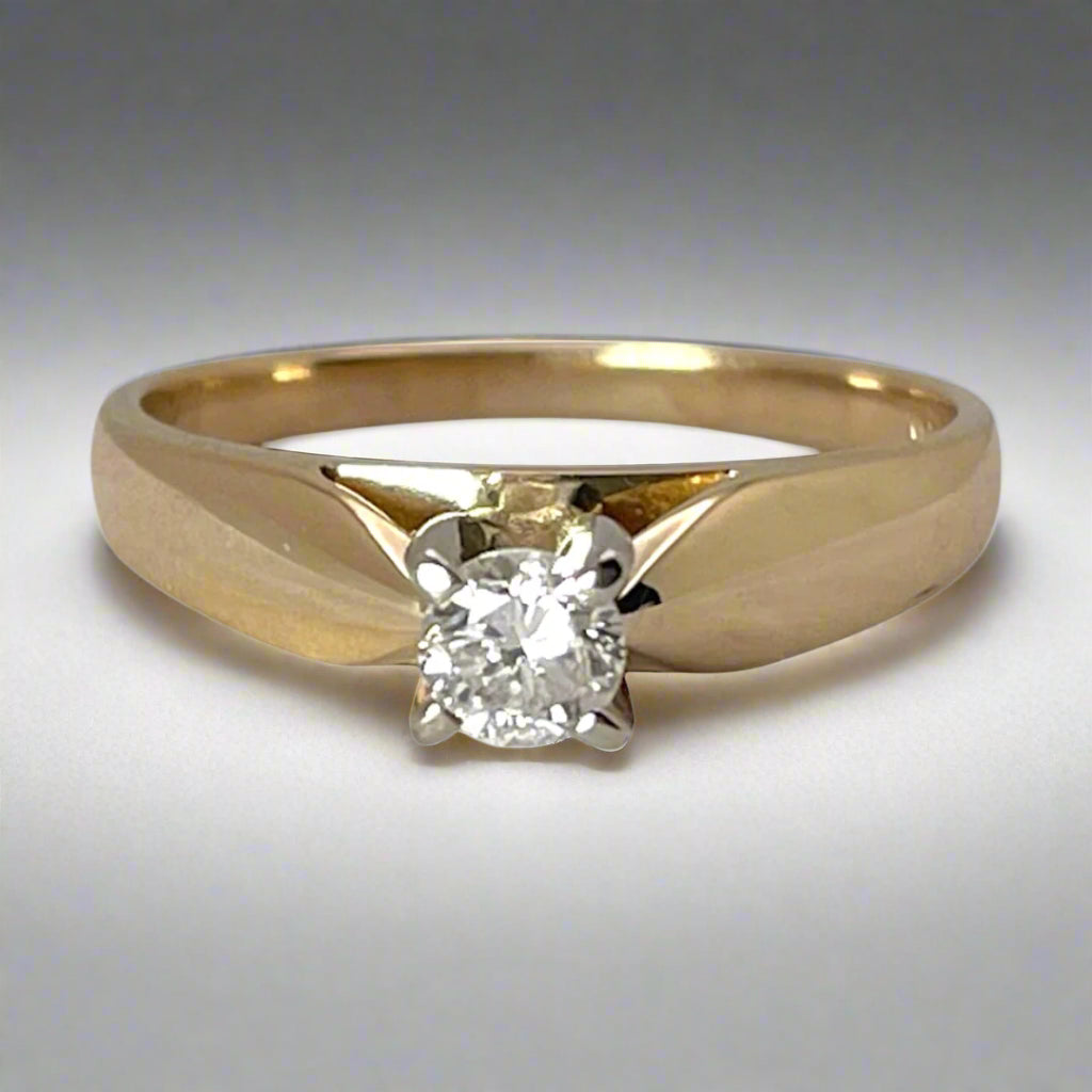 14k Yellow Gold Round Cut 0.23ct Diamond Solitaire Ring