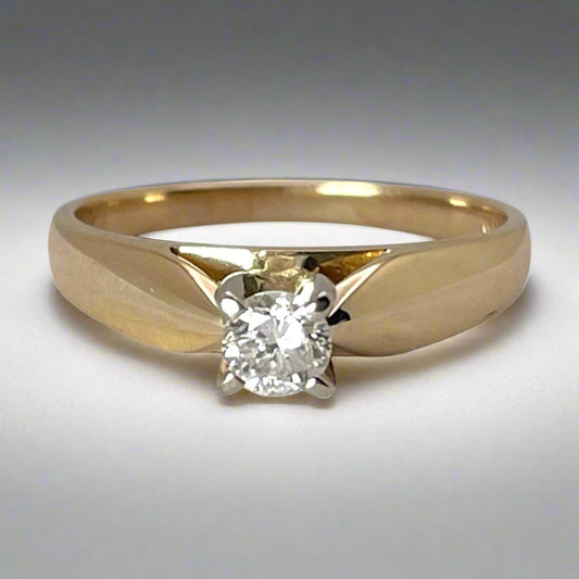 14k Yellow Gold Round Cut 0.23ct Diamond Solitaire Ring