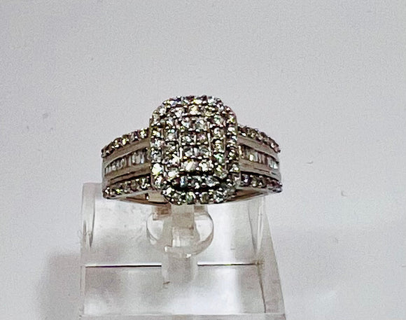 10k White Gold Full Cut 1ct Diamond Row Set Cluster Ring