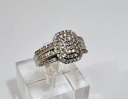 10k White Gold Full Cut 1ct Diamond Row Set Cluster Ring