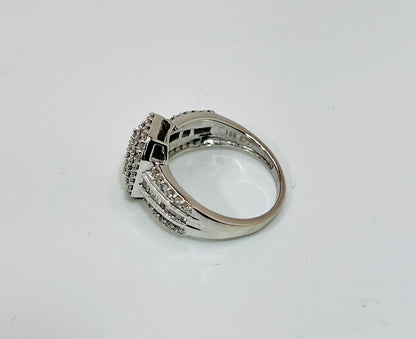 10k White Gold Full Cut 1ct Diamond Row Set Cluster Ring
