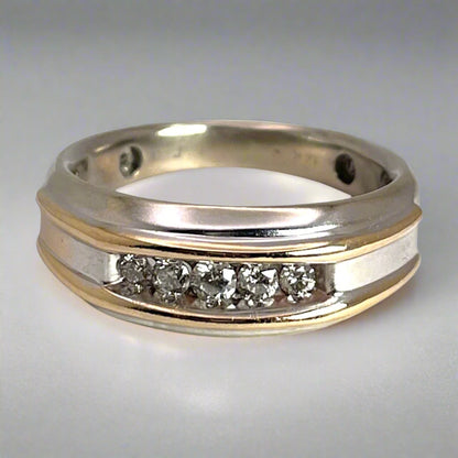 14k White & Yellow Gold Round Cut 0.35ct Diamond Channel Set Band Ring