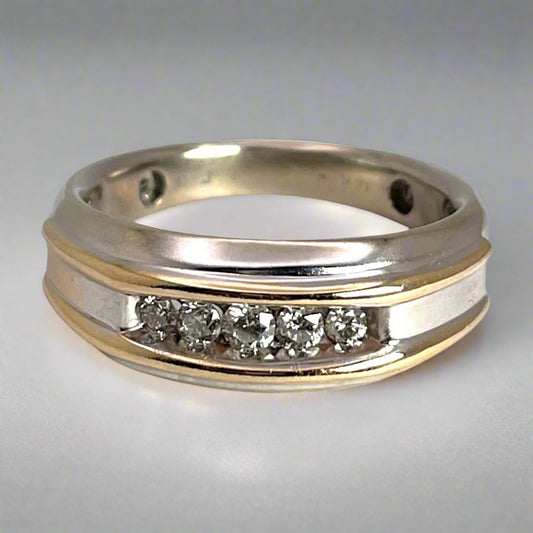 14k White & Yellow Gold Round Cut 0.35ct Diamond Channel Set Band Ring
