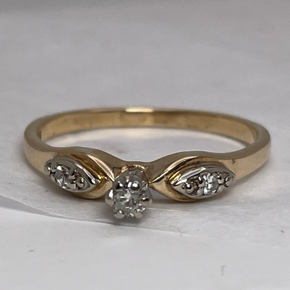 14k Yellow and White Gold 0.13ct Diamond Solitaire with Accents Ring