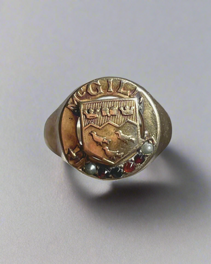 Vintage Birks 10K Yellow Gold "McGill" Garnet & Pearl Ring