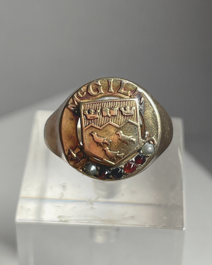 Vintage Birks 10K Yellow Gold "McGill" Garnet & Pearl Ring