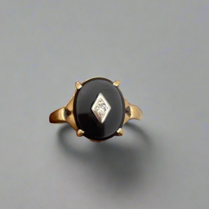 Birks 10k Black Onyx & Diamond Ring