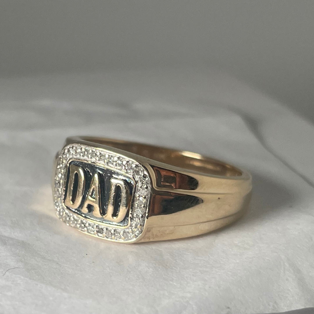 10K Yellow Gold Dad Ring with 0.15ct Pave Diamonds