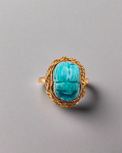 14k Gold Genuine Turquoise Egyptian Scarab Ring